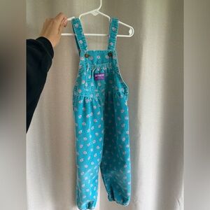 Vintage 3T OshKosh Blue/Pink Floral Corduroy Overalls